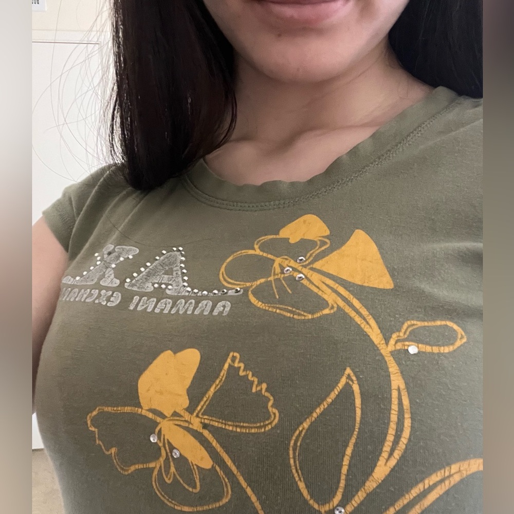 Armani Exchange Green Graphic Women's Top